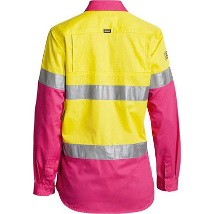 BISLEY WOMENS 3M TAPED HI VIS COOL LIGHTWEIGHT SHIRT YELLOW/PINK - The Work Pit