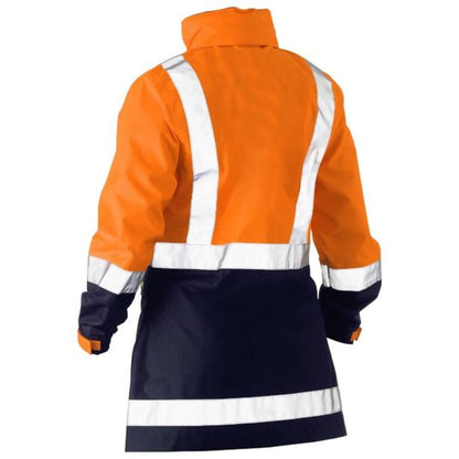BISLEY WOMENS H TAPED TWO TONE HI VIS RAIN JACKET ORANGE/NAVY - The Work Pit