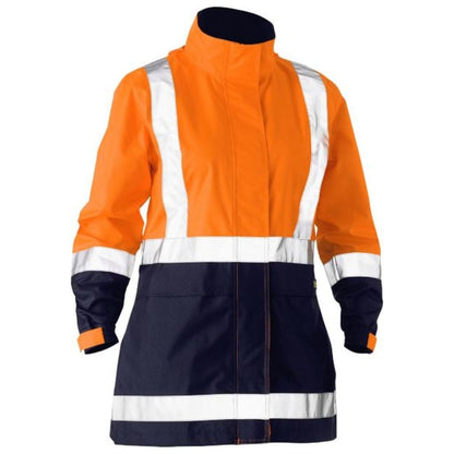 BISLEY WOMENS H TAPED TWO TONE HI VIS RAIN JACKET ORANGE/NAVY - The Work Pit
