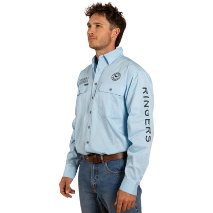RINGERS WESTERN HAWKEYE MENS FULL BUTTON WORK SHIRT - SKY BLUE / NAVY - The Work Pit