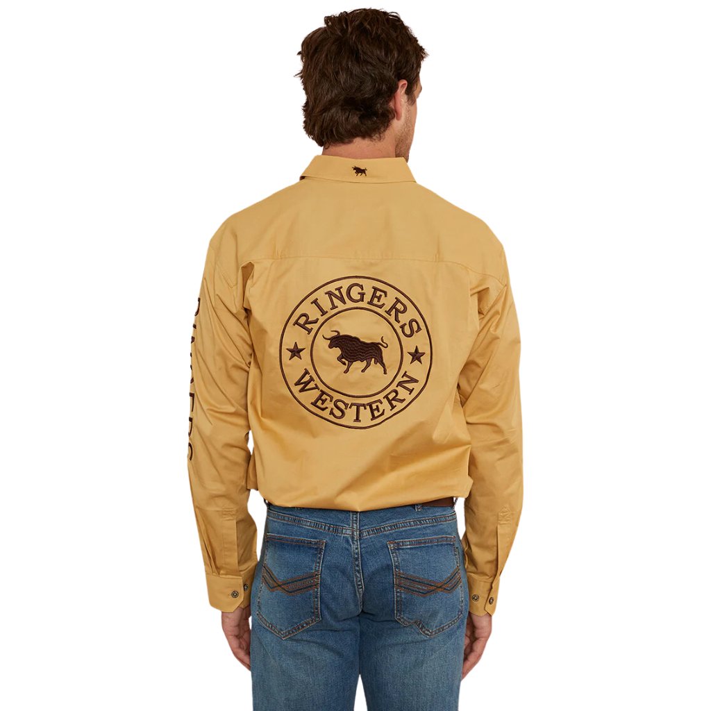 RINGERS WESTERN HAWKEYE MENS FULL BUTTON WORK SHIRT - VINTAGE GOLD / CHOCOLATE - The Work Pit