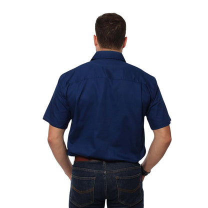 RINGERS WESTERN LAKE ARGYLE SHORT SLEEVE FULL BUTTON WORK SHIRT - NAVY - The Work Pit
