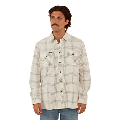RINGERS WESTERN WYATT MENS CORDUROY SHIRT OFF WHITE/CHARCOAL - The Work Pit