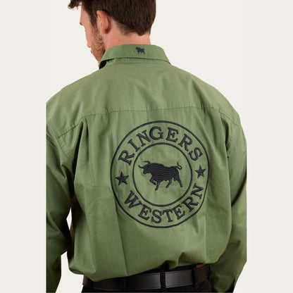 Hawkeye Mens Half Button Work Shirt - Cactus Charcoal