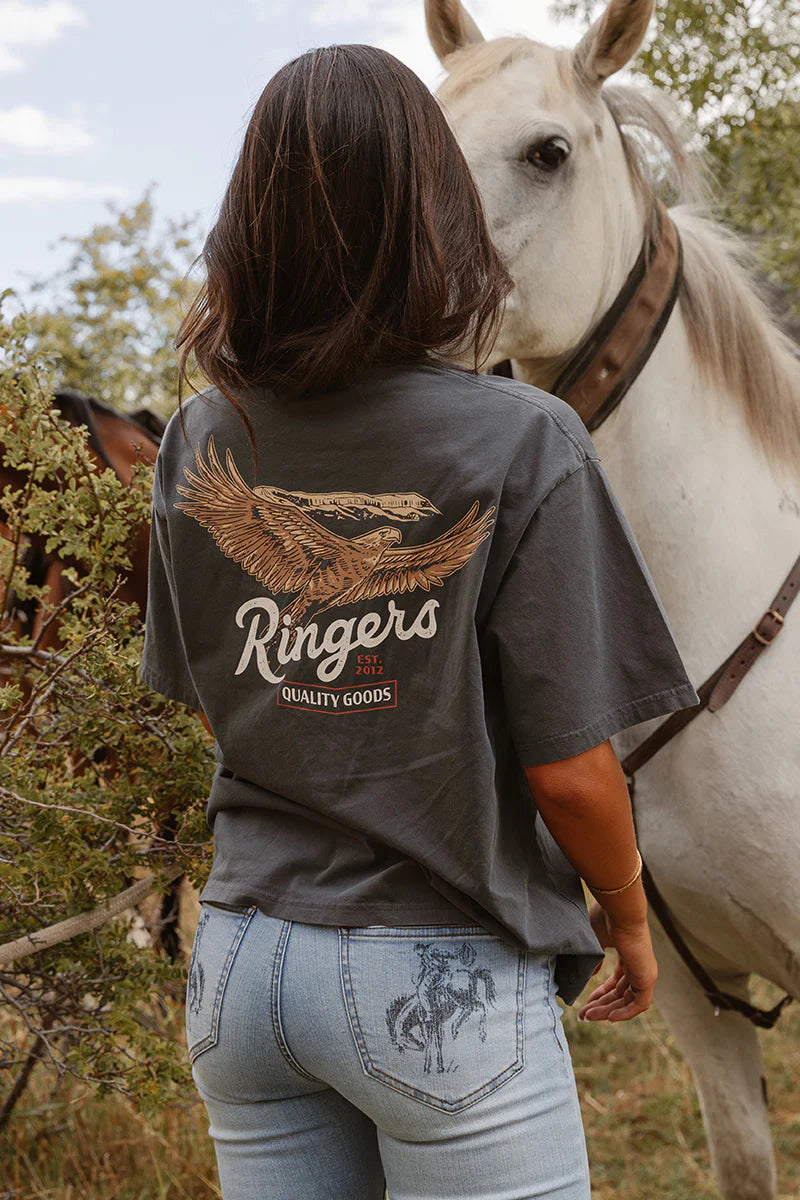 RINGERS WESTERN WOMENS Eureka Charcoal Oversize tee