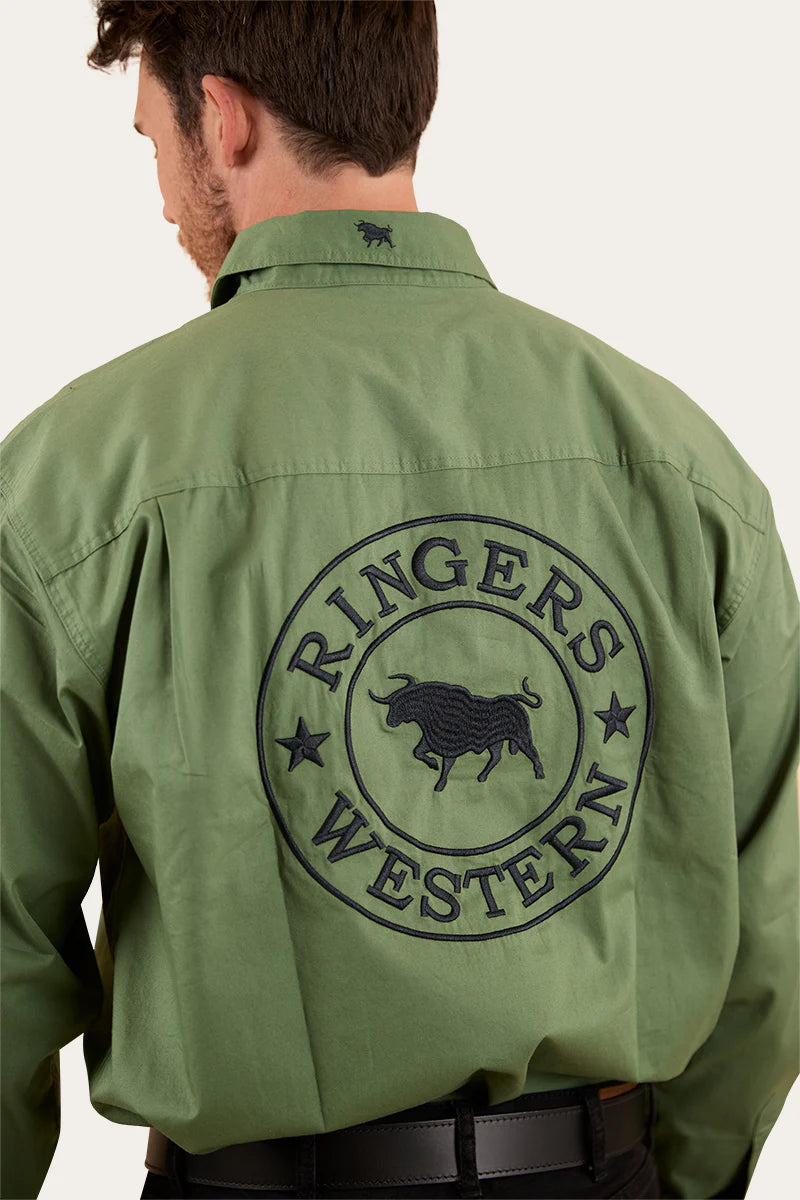 Hawkeye Mens Half Button Work Shirt - Cactus Charcoal