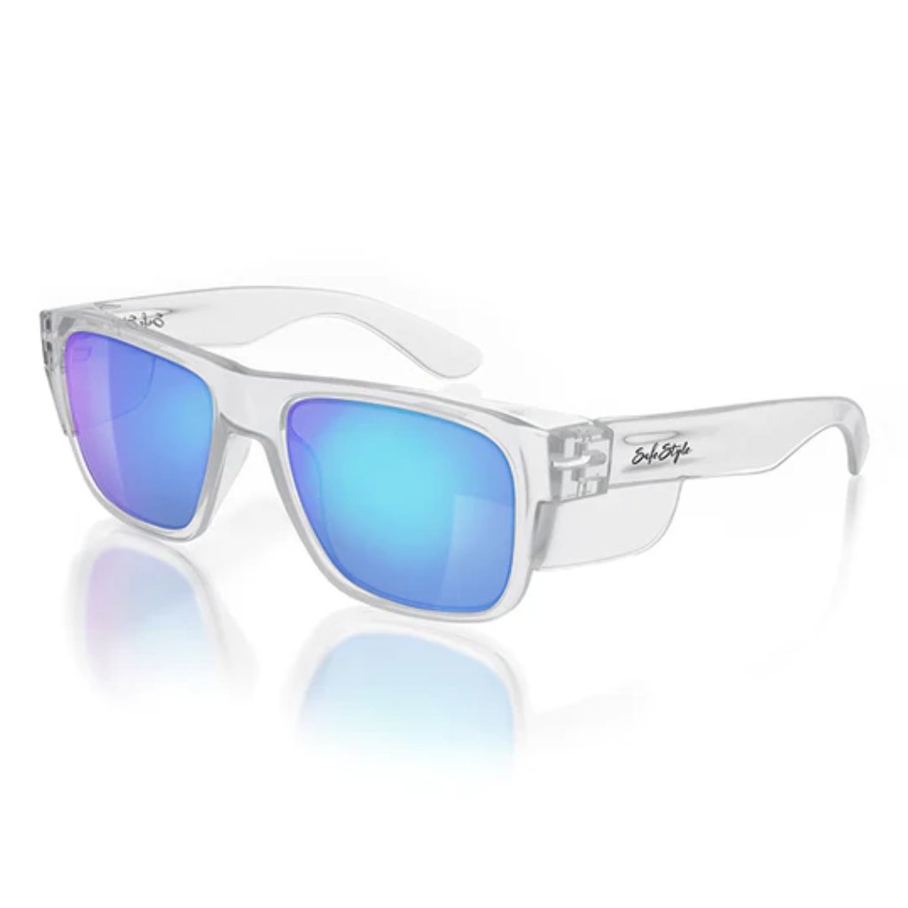 SAFESTYLE FUSIONS CLEAR FRAME MIRRORS POLARISED BLUE UV400 LENS - The Work Pit