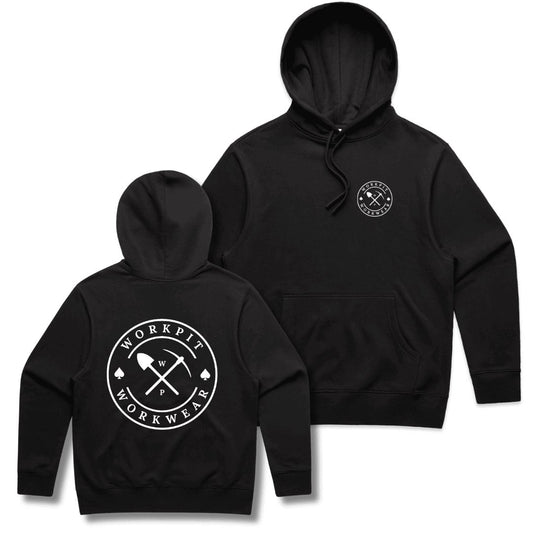 WORKPIT PICK & SHOVEL 400GSM HEAVY HOODIE - BLACK - The Work Pit
