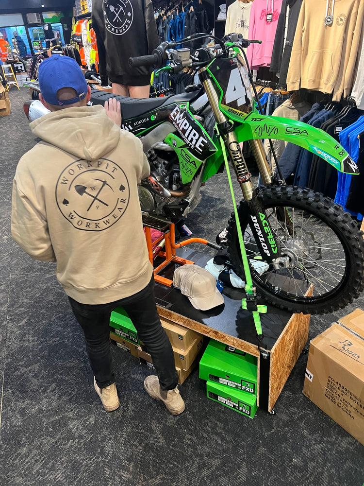 THE WORKPIT PICK & SHOVEL PULLOVER HOODIE SAND/BLACK The Work Pit