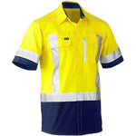 BISLEY FLEX & MOVE TWO TONE HI VIS STRETCH UTILITY SS SHIRT YELLOW/NAVY - The Work Pit