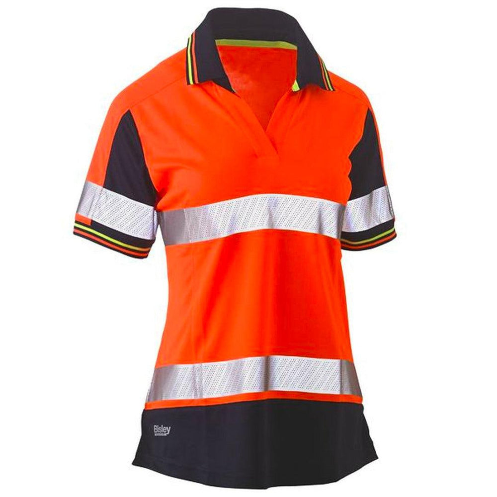 BISLEY WOMENS 3M TAPED HI VIS S/S POLO ORANGE/NAVY - The Work Pit
