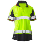 BISLEY WOMENS 3M TAPED HI VIS V-NECK POLO YELLOW/NAVY - The Work Pit