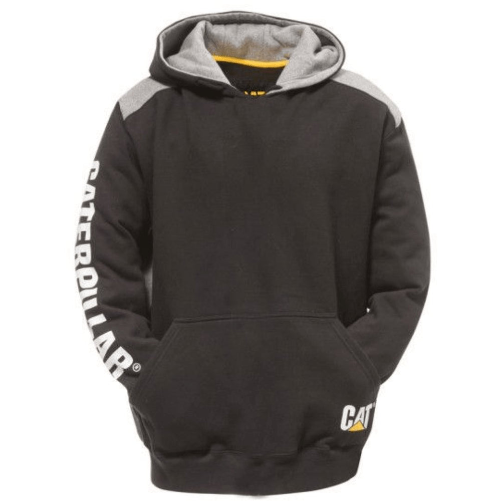 CAT LOGO PANEL PULLOVER HOODIE BLACK - The Work Pit