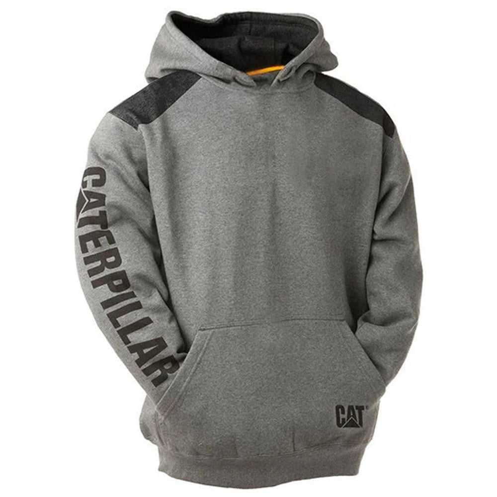 CAT LOGO PANEL PULLOVER HOODIE GREY - The Work Pit