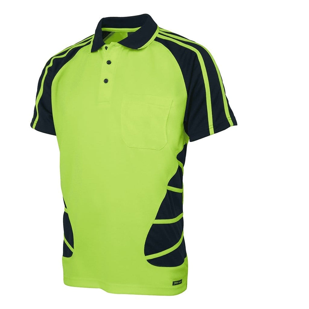 JB HI VIS SS SPIDER POLO LIME/NAVY - The Work Pit