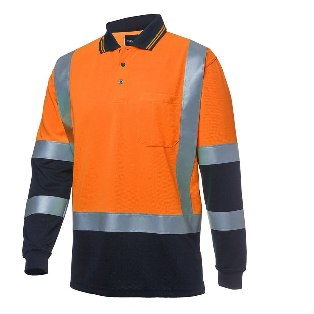 JB WEAR HI VIS L/S (D+N) TRAD POLO ORANGE/NAVY - The Work Pit