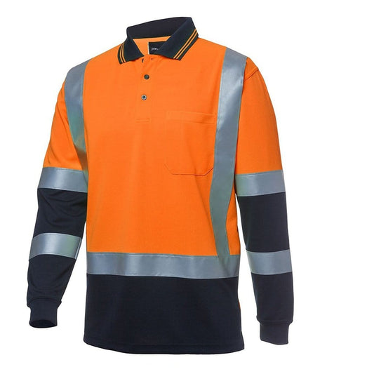 JB WEAR HI VIS L/S (D+N) TRAD POLO ORANGE/NAVY - The Work Pit