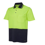 JB WEAR HI VIS NON CUFF S/S COTTON BACK POLO LIME/NAVY - The Work Pit