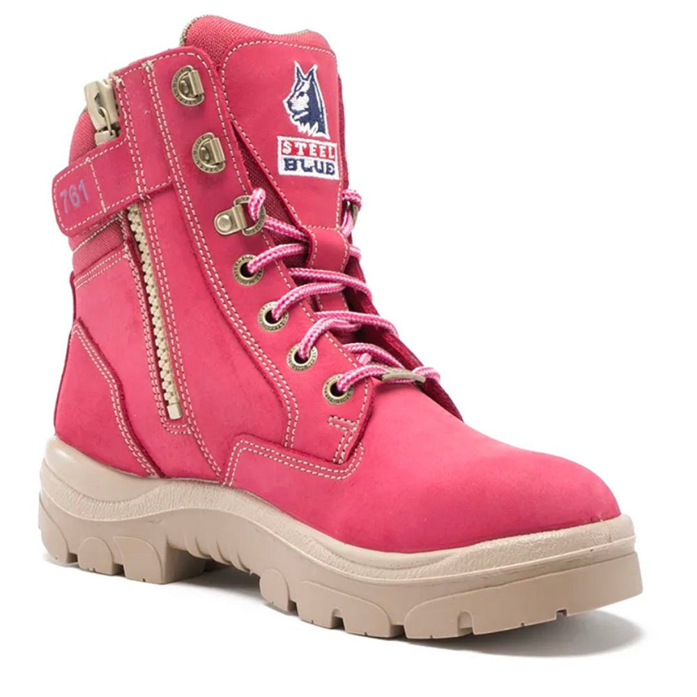 STEEL BLUE SOUTHERN CROSS ZIP LADIES BOOTS PINK - The Work Pit