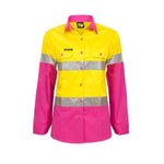 WORKCRAFT LADIES LIGHTWEIGHT HI VIS TWO TONE LONG SLEEVE SHIRT REFLECTIVE TAPE - PINK/YELLOW - The Work Pit